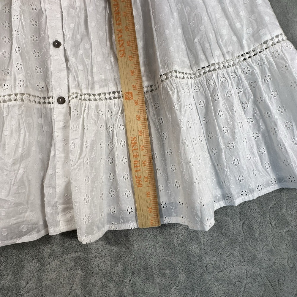 White Eyelet Cotton Maxi Skirt Large Tiered Layered Elastic Pull-On Cottagecore - Picture 2 of 9